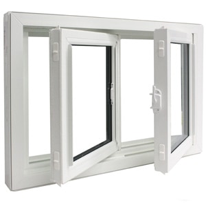 Two operable sashes on a vinyl double slider window.