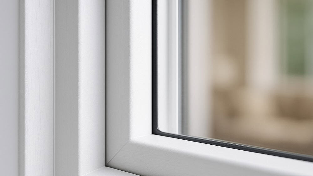 Close-up of casement sash compressing into weather-stripping for a tight seal.