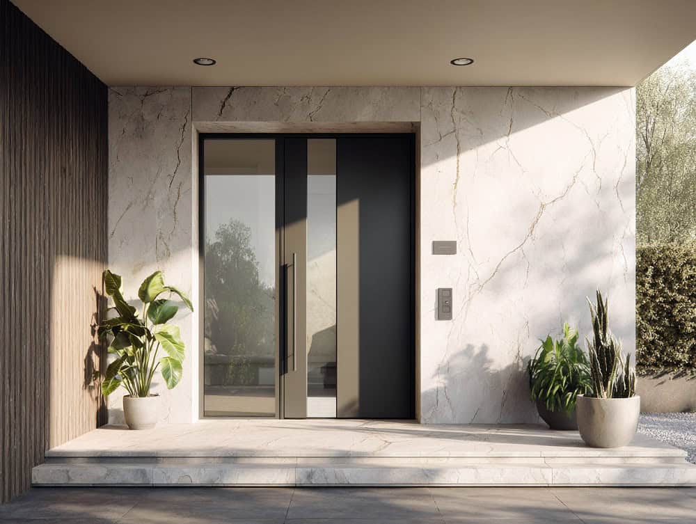 Low-expansion foam applied around entry door frame.