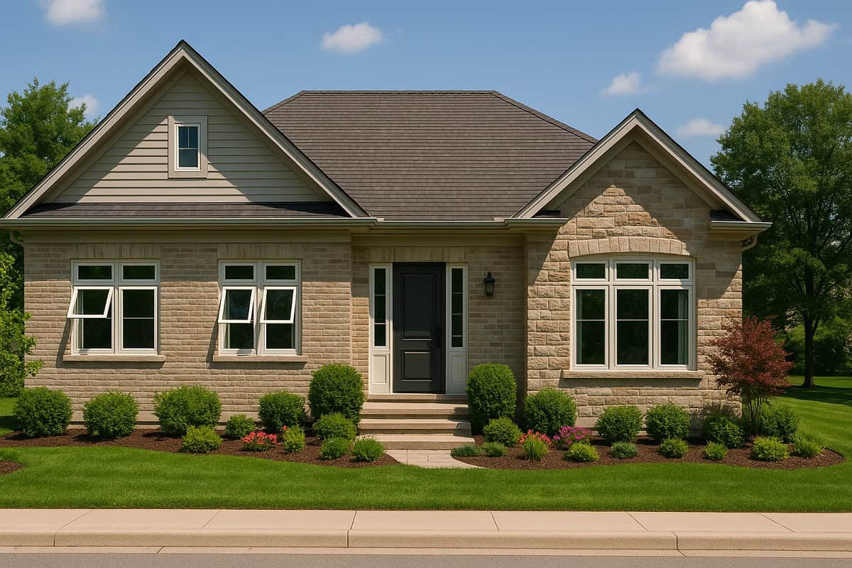 Scarborough brick home with vinyl awning windows by Omega Windows & Doors Manufacturing