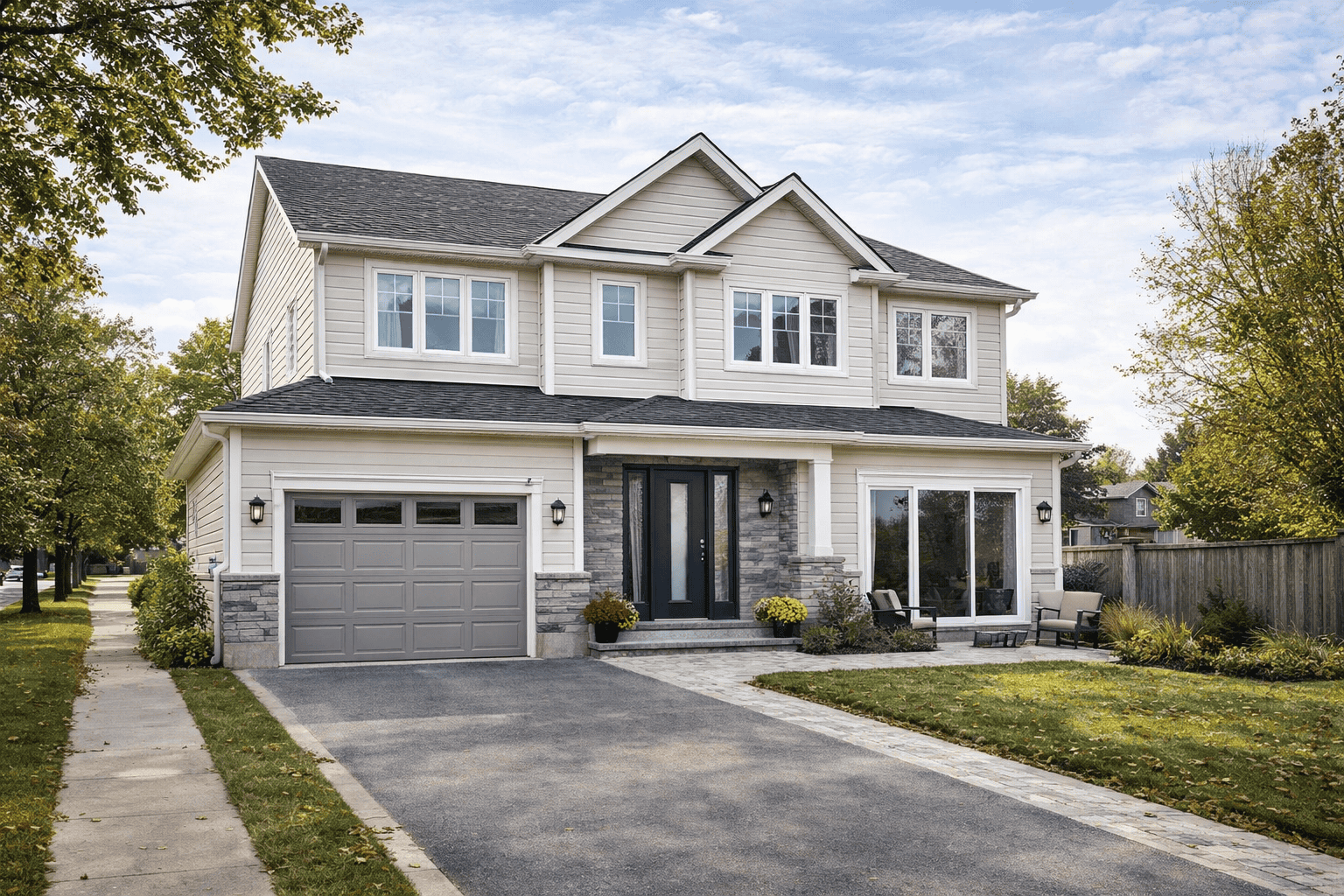 : Durham Region family home with replacement vinyl windows, patio doors, and a secure front entry door