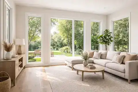 Narrow frame vinyl windows bringing natural light into a modern Ontario home