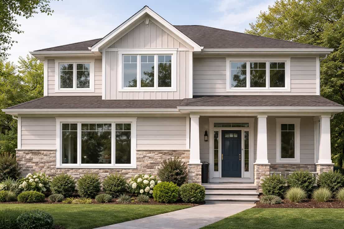 White vinyl windows installed on a well-kept Ontario home exterior