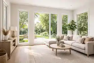 Narrow frame vinyl windows bringing natural light into a modern Ontario home