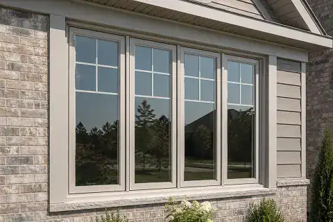Casement windows with grille patterns, coordinated frame colour and exterior trim details.