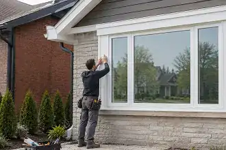 Factory-trained Omega installer preparing a window or door opening for professional installation.