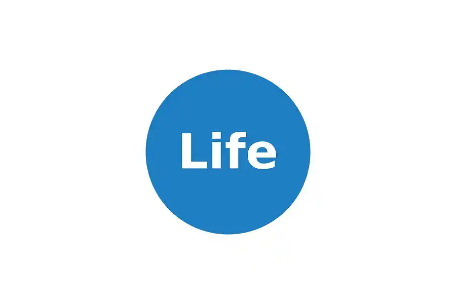 Blue Life icon representing lifetime vinyl frame warranty coverage.