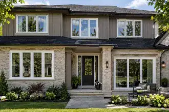 Ontario home renovation with multiple coordinated window and door openings.